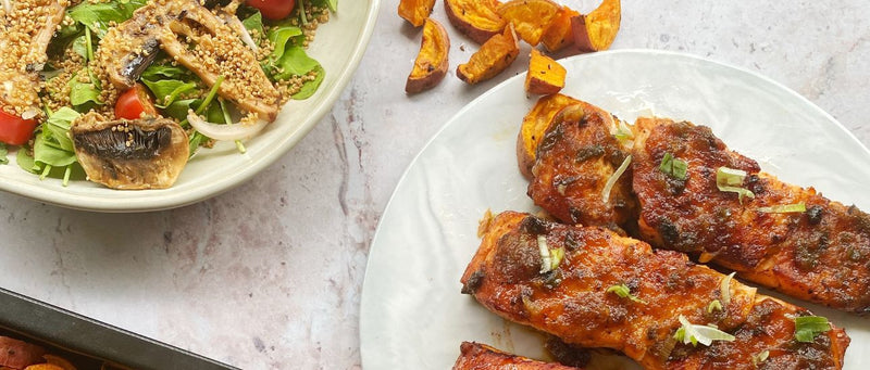 Salmon agridulce con miel de ajo negro